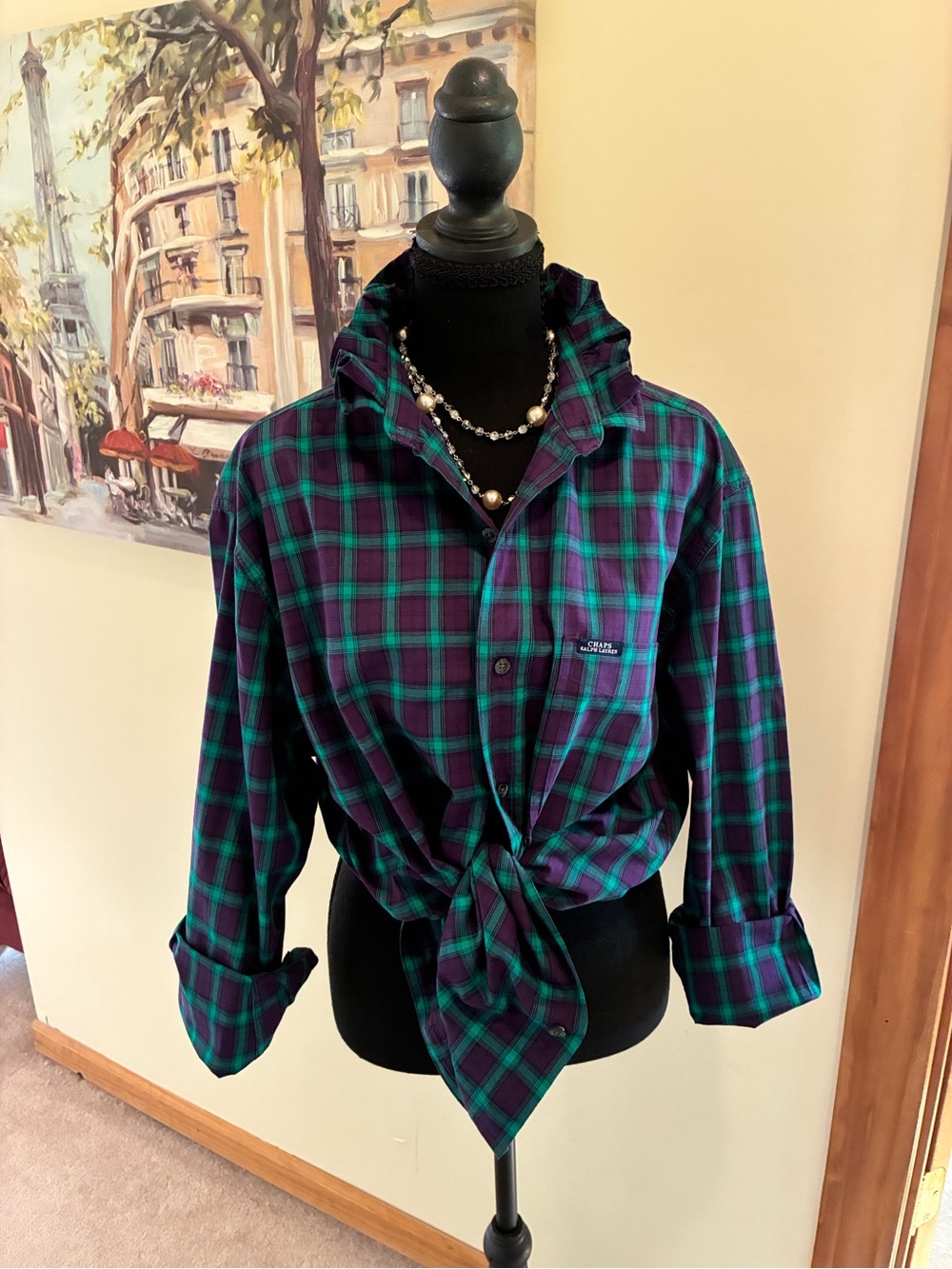 Ralph Lauren Chaps Green & Purple Plaid Button Shirt